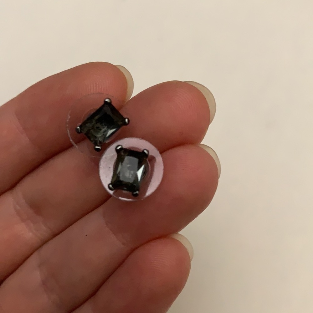 Black And Grey Rectangular Crystal Stud Earrings - image 5